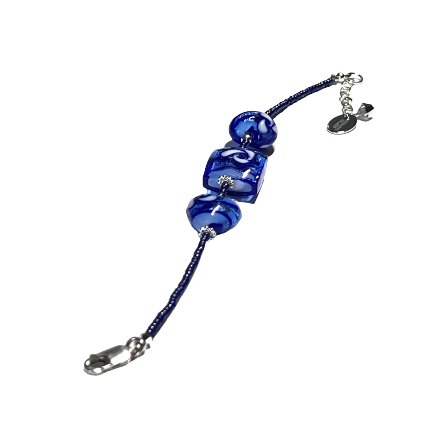 Murano Glass Blue Flower Heart Bracelet