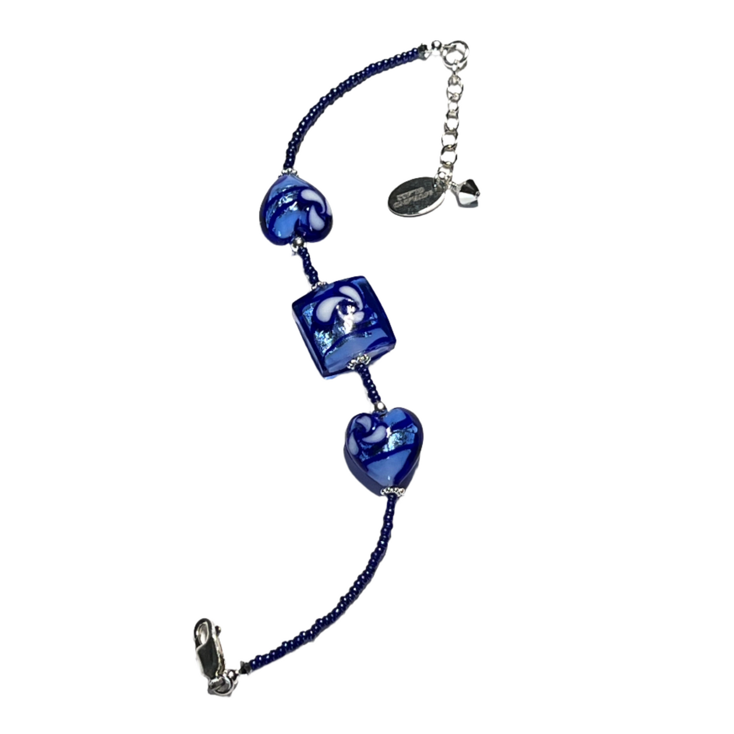 Murano Glass Blue Flower Heart Bracelet