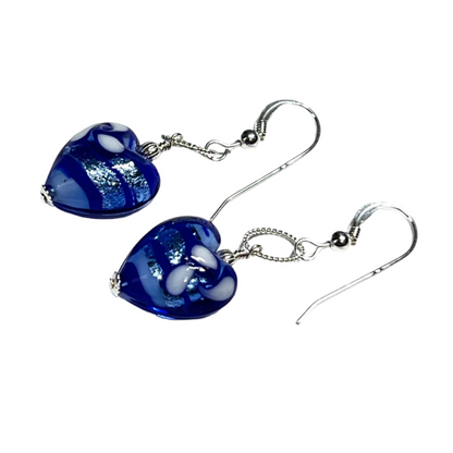 Murano glass blue flower heart earrings