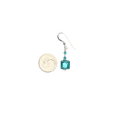 Murano Glass Sea Green Cube Silver Earrings, Leverback Earrings