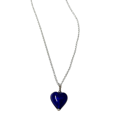 Collier pendentif cœur Murano bleu cobalt, petit modèle
