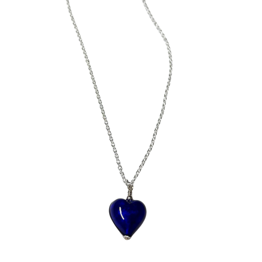 Collier pendentif cœur Murano bleu cobalt, petit modèle