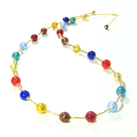 Murano Glass Colorful Ball Long Gold Necklace - JKC Murano