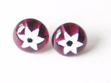 Murano Glass Ruby Red White Flower Post Earrings, Stud - JKC Murano