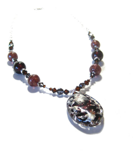 Murano Glass Brown Pendant Sterling Silver Necklace, Venetian Necklace - JKC Murano