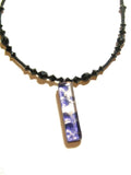 Murano Glass Purple Black Rectangle Pendant Silver Necklace, Venetian Jewelry - JKC Murano