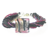Murano Glass Pink Black Beaded Silver Bracelet - JKC Murano