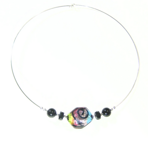 Murano Glass Colorful Pebble Choker Silver Necklace - JKC Murano