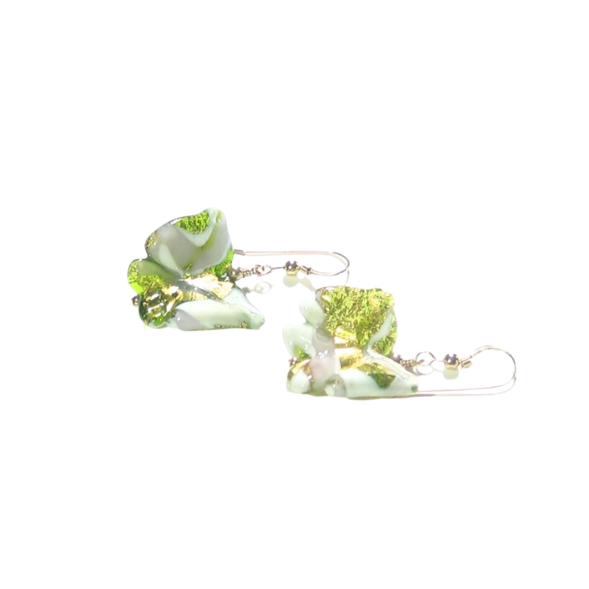 Murano Glass Green Purple Butterfly Gold Earrings - JKC Murano