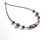 Murano Glass Black Pink Curved Tube Sterling Silver Necklace - JKC Murano