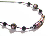 Murano Glass Black Pink Curved Tube Sterling Silver Necklace - JKC Murano