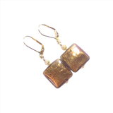 Murano Glass Brown Square Gold Earrings - JKC Murano