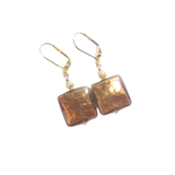 Murano Glass Brown Square Gold Earrings - JKC Murano