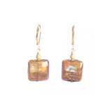 Murano Glass Brown Square Gold Earrings - JKC Murano