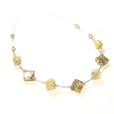 Murano Glass Colorful Diamond Gold Necklace - JKC Murano