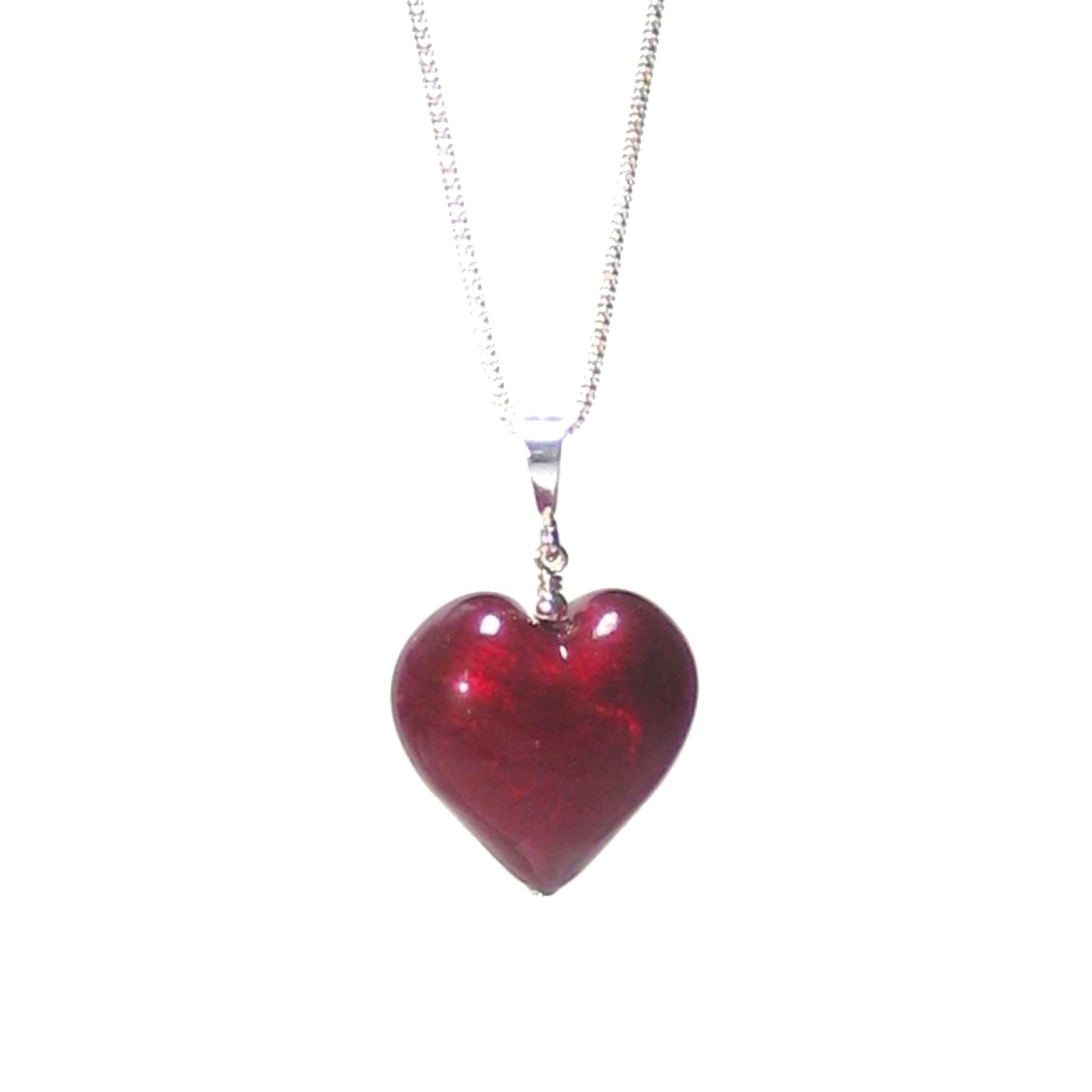 Murano Glass Dark Red Heart Pendant, Genuine Venetian Glass - JKC Murano