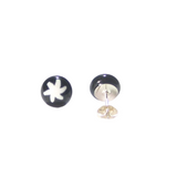 Murano Glass White Star Black Millefiori Sterling Silver Post Stud Earrings - JKC Murano