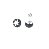 Murano Glass White Star Black Millefiori Sterling Silver Post Stud Earrings - JKC Murano