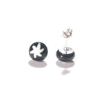Murano Glass White Star Black Millefiori Sterling Silver Post Stud Earrings - JKC Murano