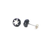 Murano Glass White Star Black Millefiori Sterling Silver Post Stud Earrings - JKC Murano