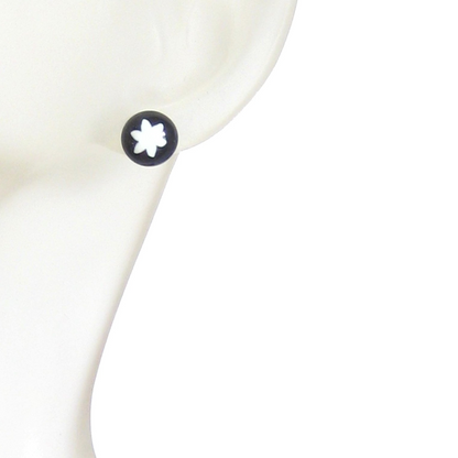 Murano Glass White Star Black Millefiori Sterling Silver Post Stud Earrings - JKC Murano