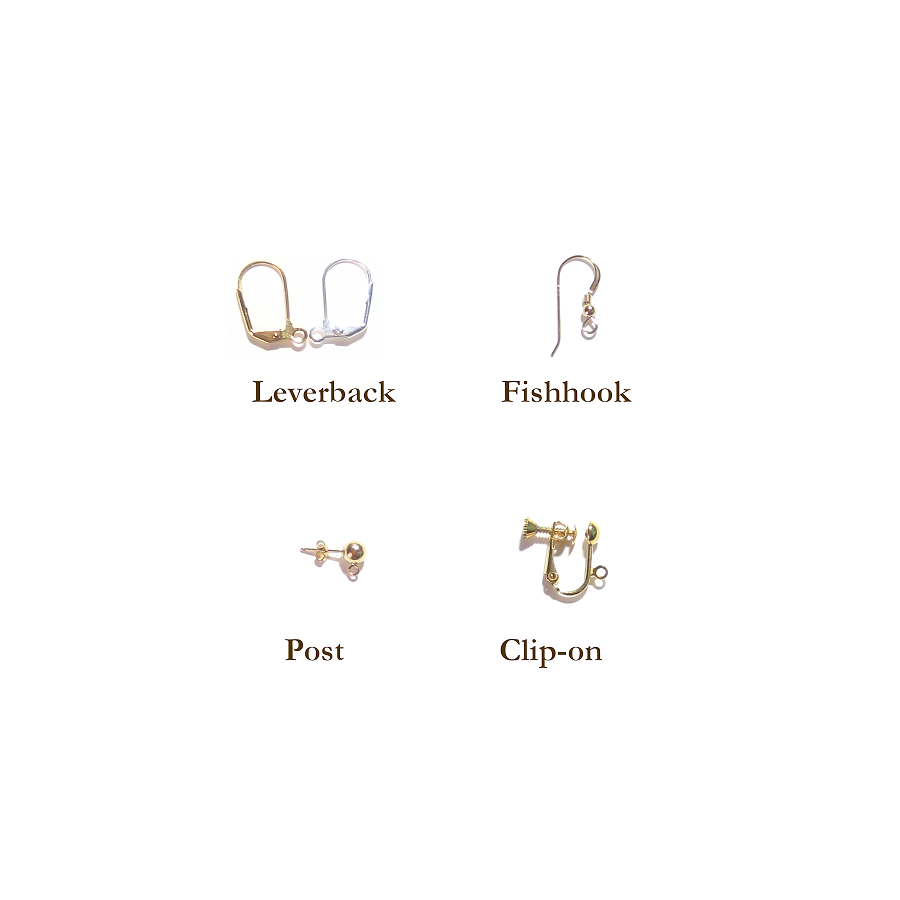 four different types of earrings on a white background