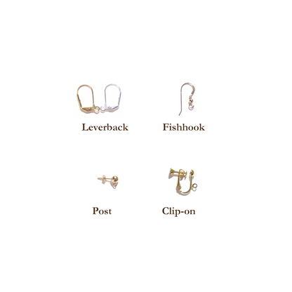 four different types of earrings on a white background