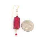 Venetian Glass Red Rectangle Gold Earrings, Gold Filled Fishhooks - JKC Murano