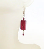 Venetian Glass Red Rectangle Gold Earrings, Gold Filled Fishhooks - JKC Murano