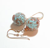 Italian Venetian Glass Turquoise Copper Gold Earrings by JKC Murano - JKC Murano