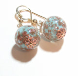 Italian Venetian Glass Turquoise Copper Gold Earrings by JKC Murano - JKC Murano