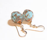 Italian Venetian Glass Turquoise Copper Gold Earrings by JKC Murano - JKC Murano