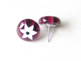 Murano Glass Ruby Red White Flower Post Earrings, Stud - JKC Murano