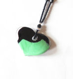 Murano Glass Large Heart Black Green Pendant Necklace - JKC Murano