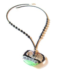Murano Glass Large Heart Black Green Pendant Necklace - JKC Murano