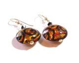 Murano Glass Topaz Black Chunky Disc Gold Earrings - JKC Murano