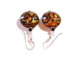 Murano Glass Topaz Black Chunky Disc Gold Earrings - JKC Murano