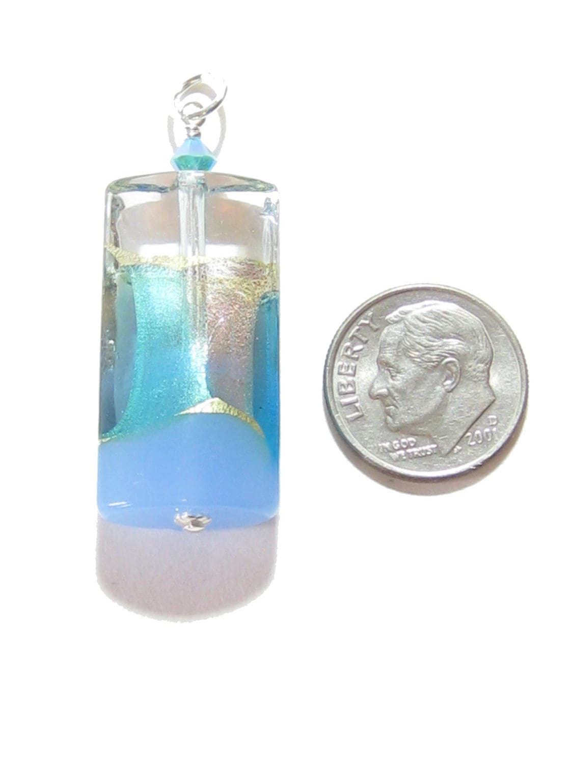 Genuine Murano Glass Blue Aqua Silver Rectangle Pendant - JKC Murano