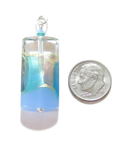Genuine Murano Glass Blue Aqua Silver Rectangle Pendant - JKC Murano