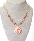 Venetian Glass Orange Pendant Gold Necklace - JKC Murano