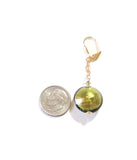 Murano Glass Olive Disc Dangle Gold Earrings, Leverback Earrings - JKC Murano