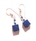 Murano Glass Cobalt Blue Cube Gold Earrings - JKC Murano