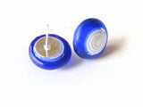 Murano Glass Blue White Circle Button Post Earrings, Sterling Silver Stud Earrings - JKC Murano
