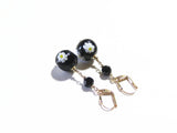Venetian Glass Millefiori Daisy Black Ball Dangle Gold Earrings, Italian Jewelry - JKC Murano