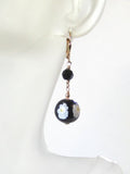 Venetian Glass Millefiori Daisy Black Ball Dangle Gold Earrings, Italian Jewelry - JKC Murano