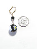 Venetian Glass Millefiori Daisy Black Ball Dangle Gold Earrings, Italian Jewelry - JKC Murano