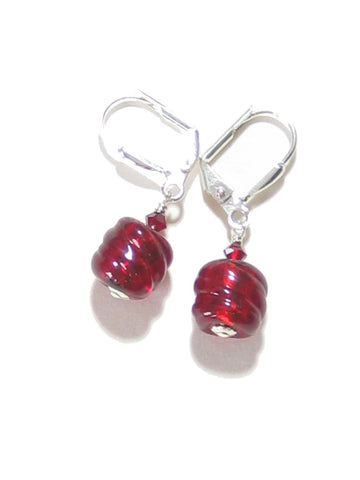 Genuine Murano Glass Small Red Barrel Twist Silver Earrings - JKC Murano