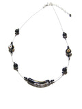 Murano Glass Black Gold Tube Sterling Silver Necklace, Illusion Necklace - JKC Murano