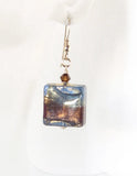 Murano Glass Brown Olive Green Square Chunky Gold Earrings - JKC Murano