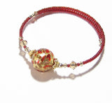 Murano Glass Red Gold Copper Ball Bangle Bracelet - JKC Murano